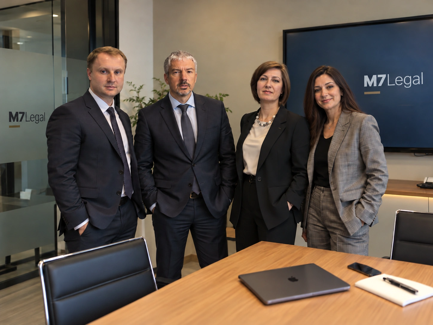 Общая фотография команды M7Legal в переговорной